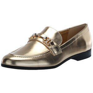 Bandolino Laly Size 7 Metallic Gold Loafers Slip-On Almond Toe Chain Detail